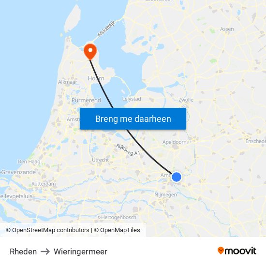 Rheden to Wieringermeer map