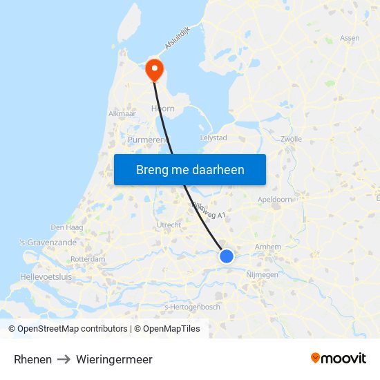 Rhenen to Wieringermeer map