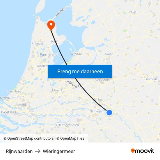 Rijnwaarden to Wieringermeer map