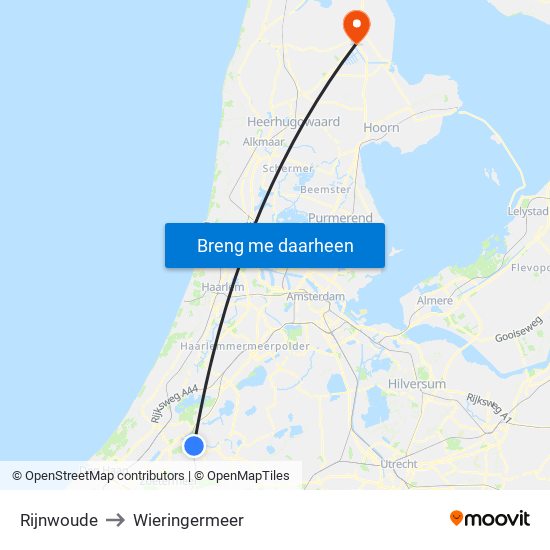 Rijnwoude to Wieringermeer map