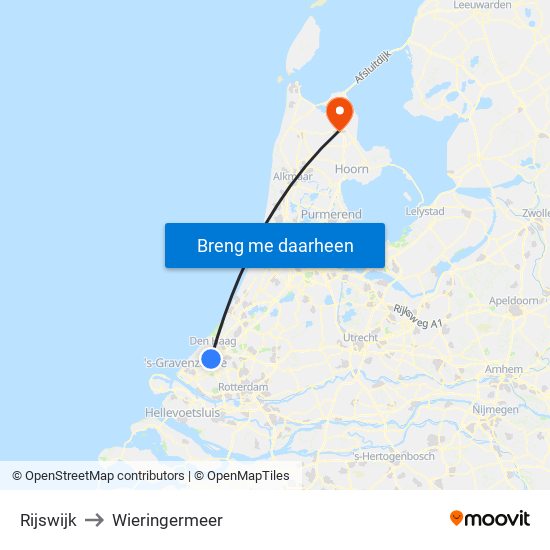 Rijswijk to Wieringermeer map