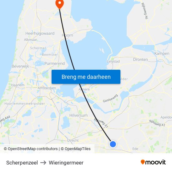 Scherpenzeel to Wieringermeer map