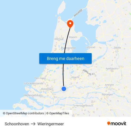 Schoonhoven to Wieringermeer map