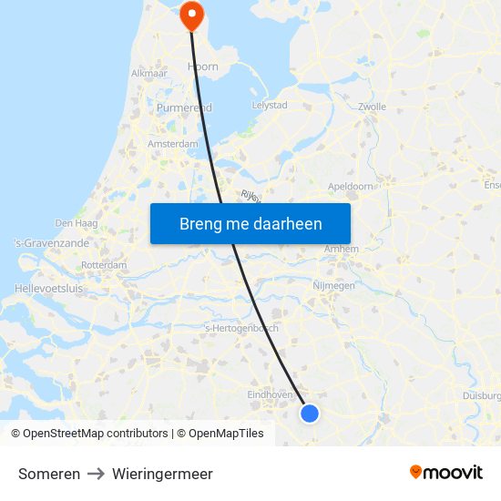 Someren to Wieringermeer map