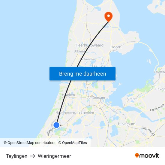 Teylingen to Wieringermeer map