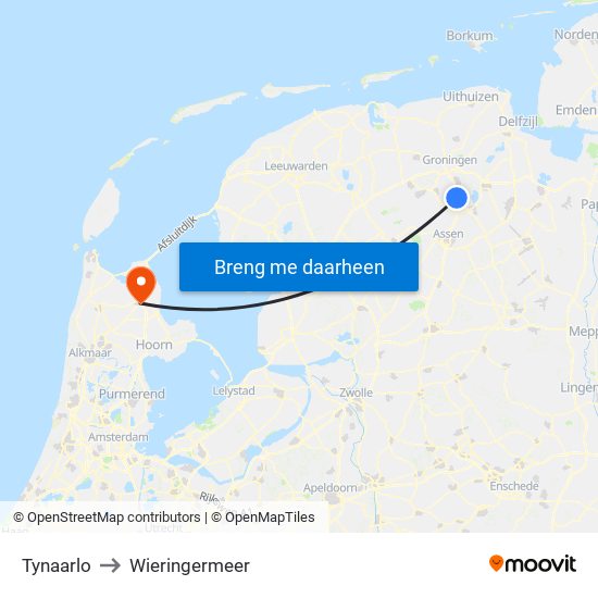 Tynaarlo to Wieringermeer map