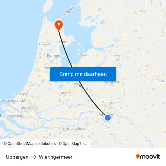 Ubbergen to Wieringermeer map