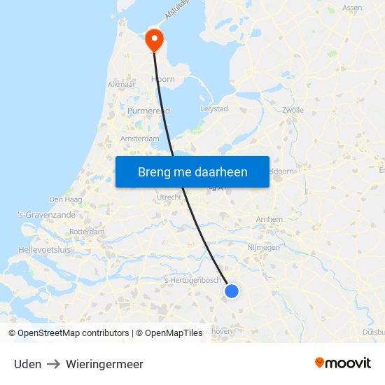 Uden to Wieringermeer map