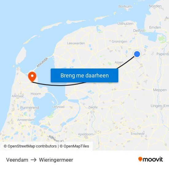 Veendam to Wieringermeer map