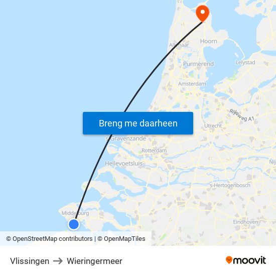Vlissingen to Wieringermeer map