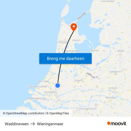 Waddinxveen to Wieringermeer map