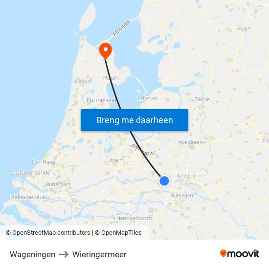 Wageningen to Wieringermeer map