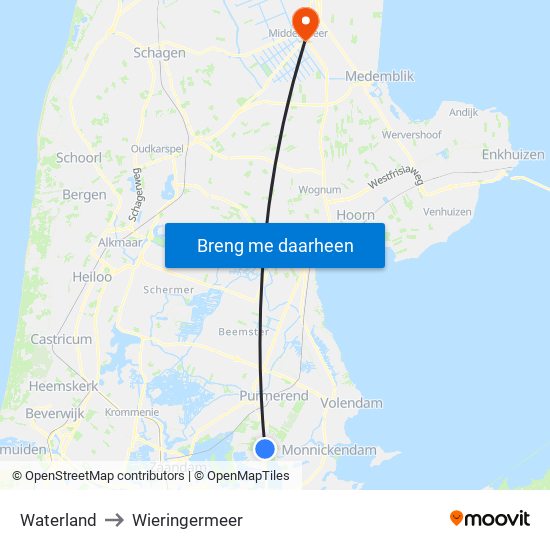 Waterland to Wieringermeer map