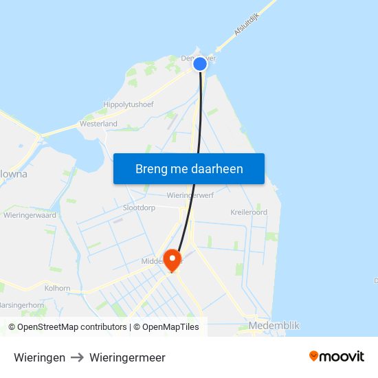 Wieringen to Wieringermeer map