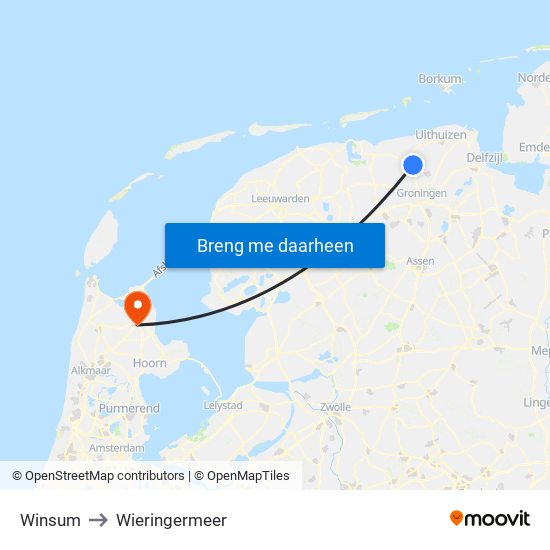 Winsum to Wieringermeer map