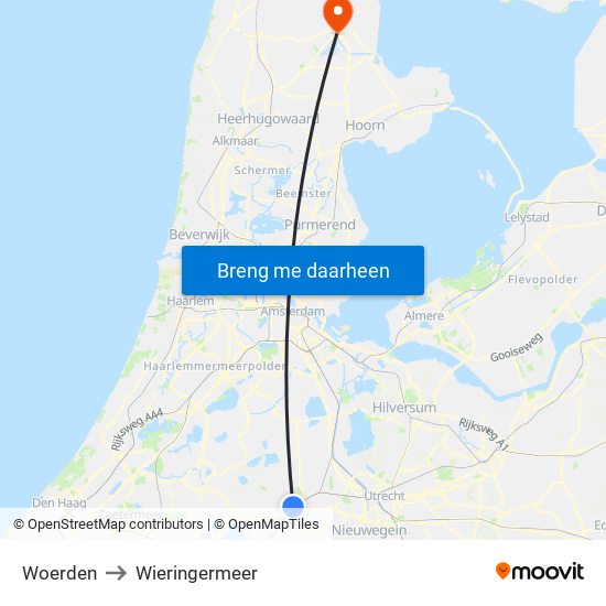Woerden to Wieringermeer map