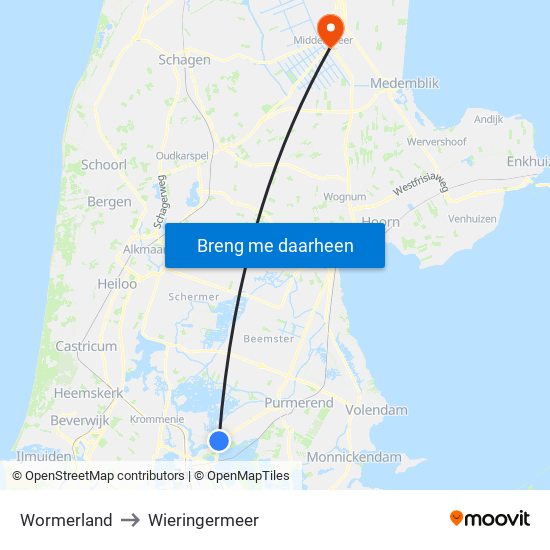 Wormerland to Wieringermeer map