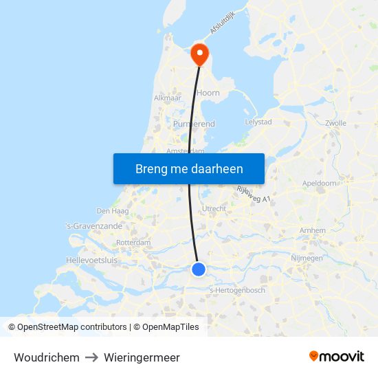 Woudrichem to Wieringermeer map