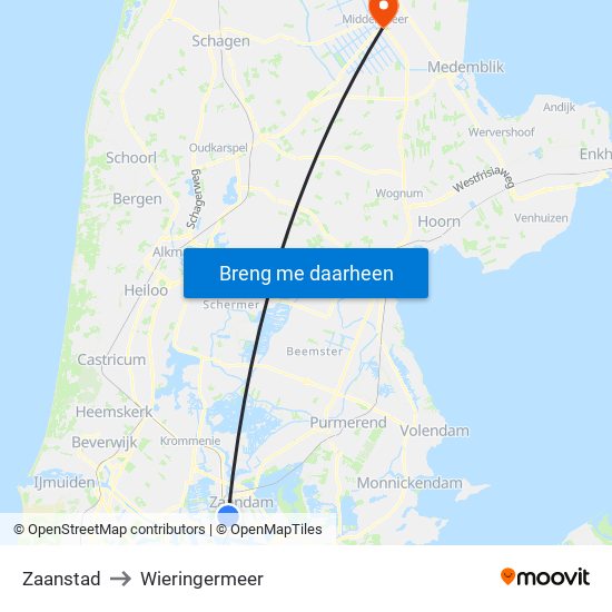 Zaanstad to Wieringermeer map