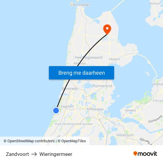Zandvoort to Wieringermeer map