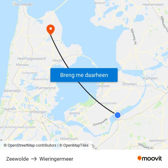 Zeewolde to Wieringermeer map