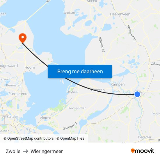 Zwolle to Wieringermeer map
