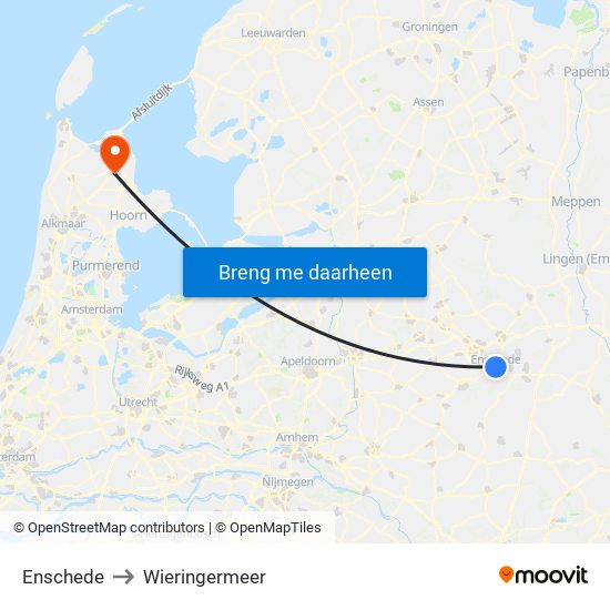 Enschede to Wieringermeer map
