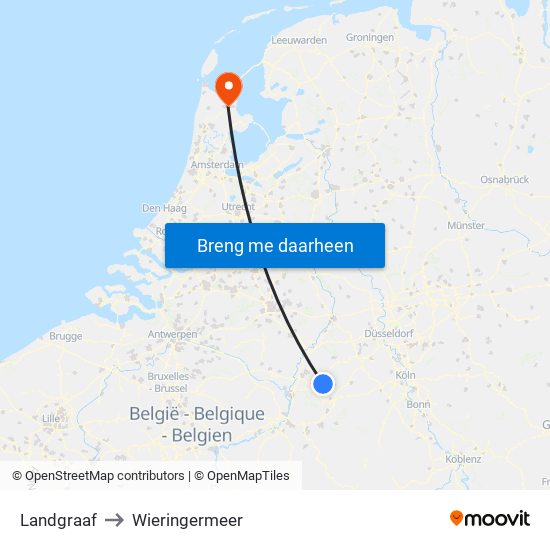 Landgraaf to Wieringermeer map
