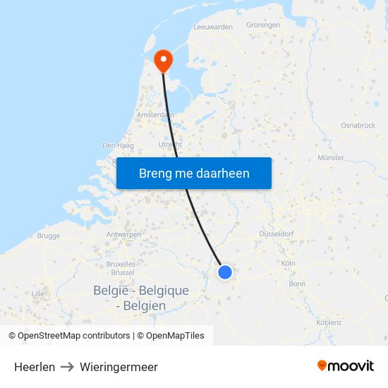 Heerlen to Wieringermeer map