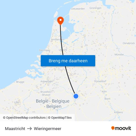 Maastricht to Wieringermeer map