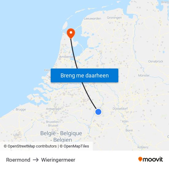 Roermond to Wieringermeer map