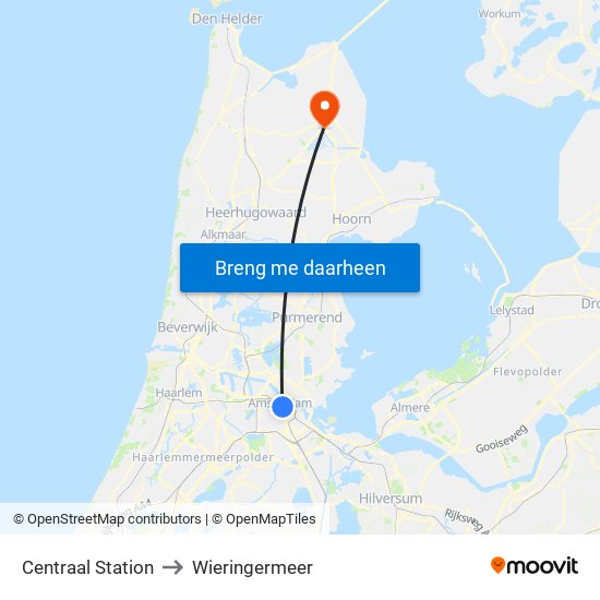Centraal Station to Wieringermeer map