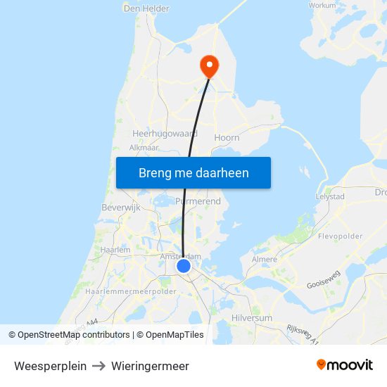 Weesperplein to Wieringermeer map