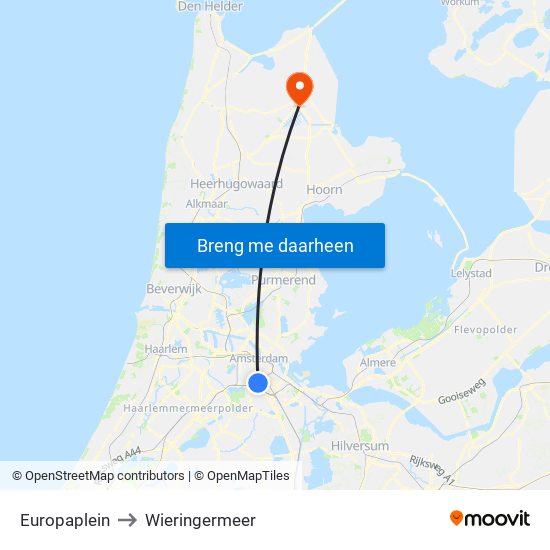 Europaplein to Wieringermeer map