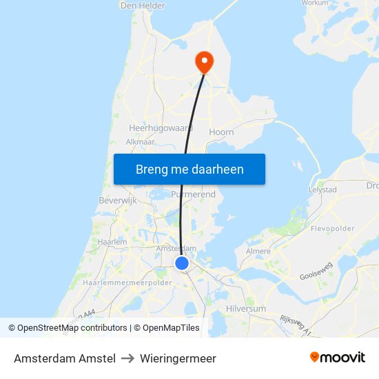 Amsterdam Amstel to Wieringermeer map