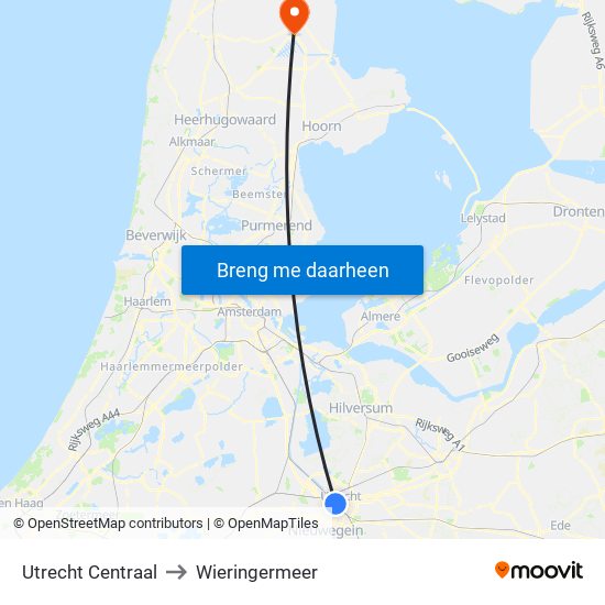 Utrecht Centraal to Wieringermeer map