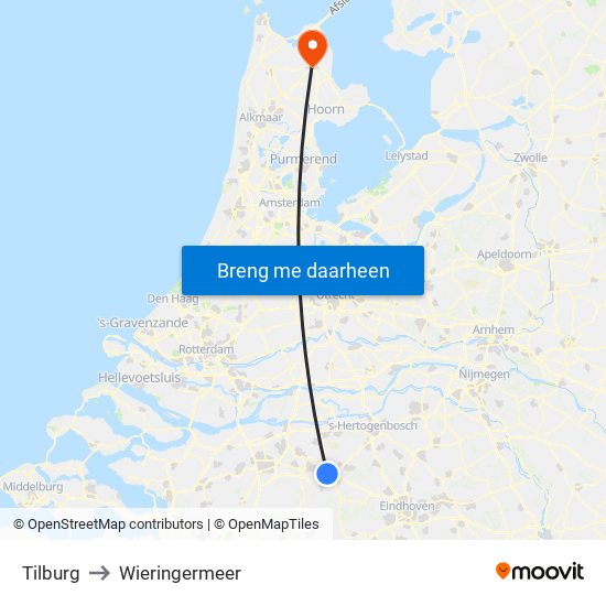 Tilburg to Wieringermeer map