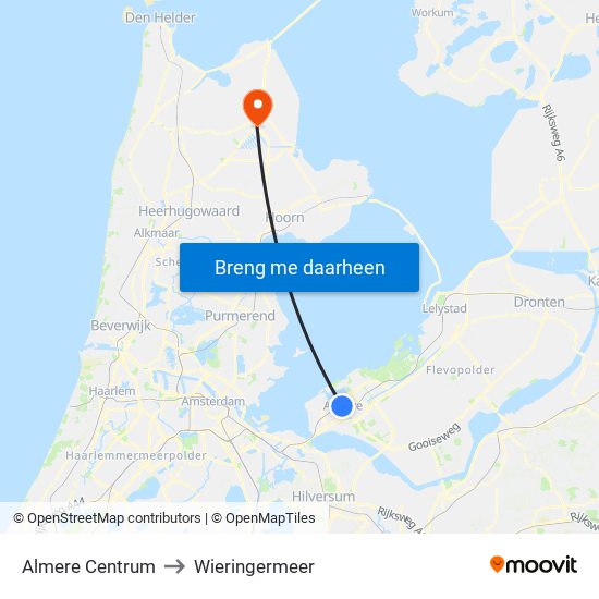 Almere Centrum to Wieringermeer map