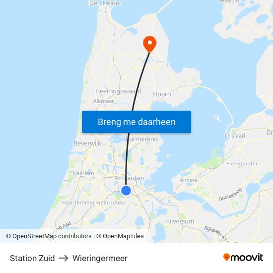 Station Zuid to Wieringermeer map