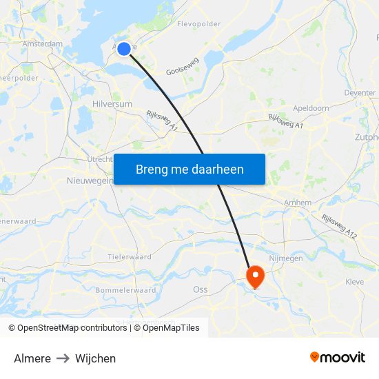 Almere to Wijchen map