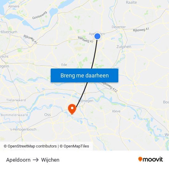 Apeldoorn to Wijchen map