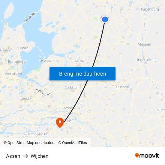 Assen to Wijchen map