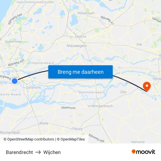 Barendrecht to Wijchen map