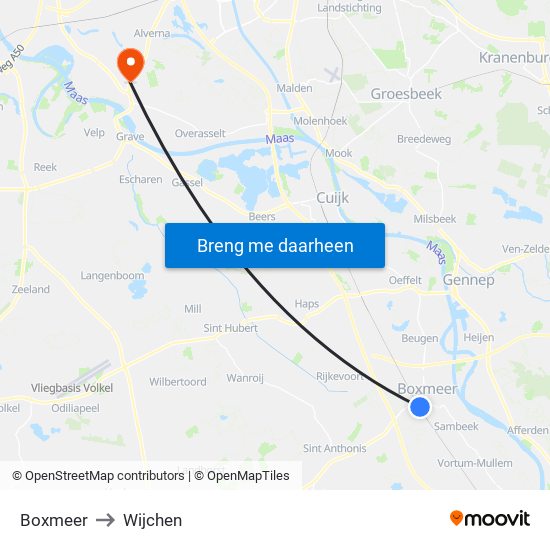 Boxmeer to Wijchen map