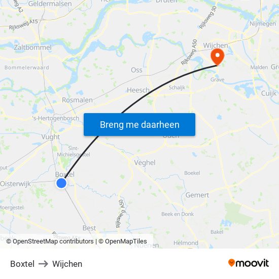 Boxtel to Wijchen map