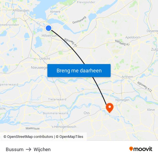 Bussum to Wijchen map