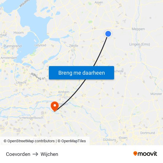 Coevorden to Wijchen map