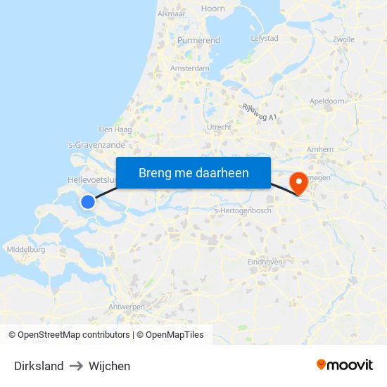Dirksland to Wijchen map