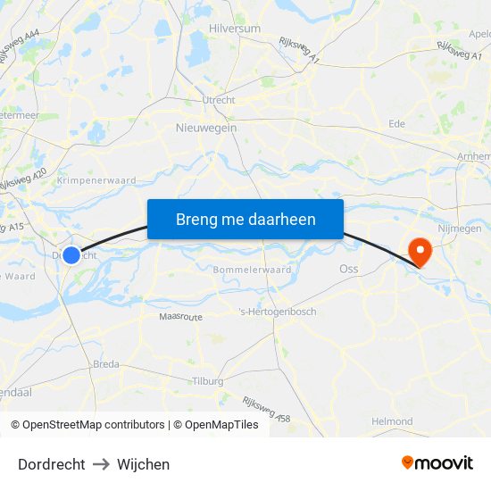 Dordrecht to Wijchen map