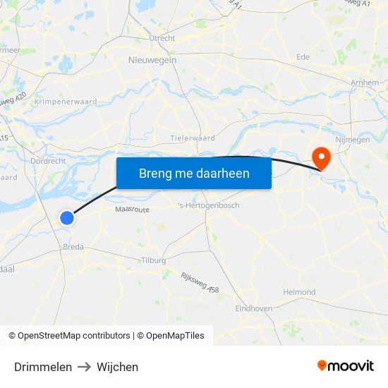 Drimmelen to Wijchen map